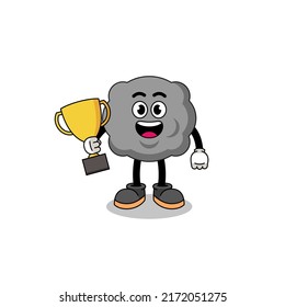 Cartoon mascot of dark cloud holding a trophy , character design