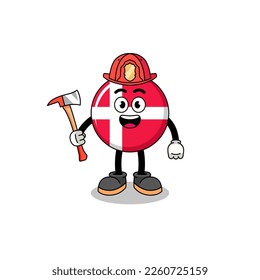 Cartoon mascot of denmark flag firefighter , character design