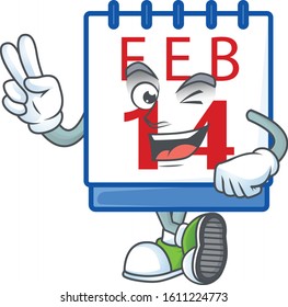 cartoon mascot design of 14th valentine calendar with two fingers