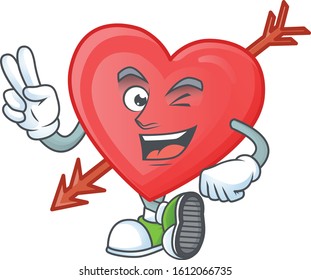 cartoon mascot design of arrow love with two fingers