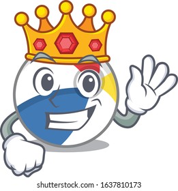 A cartoon mascot design of beach ball performed as a King on the stage