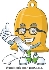cartoon mascot design of bell holding a menu list. Vector illustration
