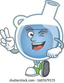 cartoon mascot design of blue potion with two fingers