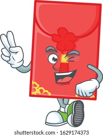 cartoon mascot design of chinese envelope with two fingers