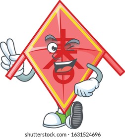 cartoon mascot design of chinese red kite with two fingers