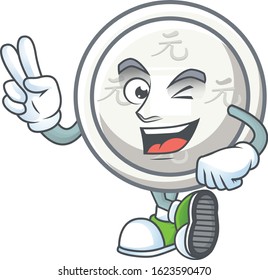 cartoon mascot design of chinese silver coin with two fingers