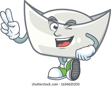 cartoon mascot design of chinese silver ingot with two fingers