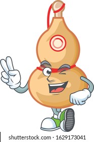 cartoon mascot design of chinese wine bottle with two fingers