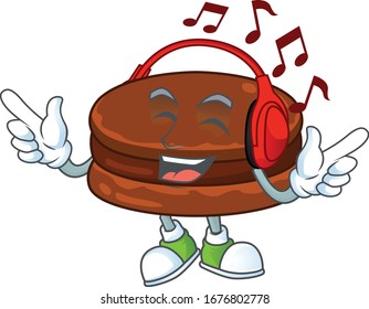 cartoon mascot design of chocolate alfajor enjoying music