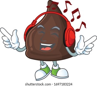 Cartoon mascot design chocolate conitos enjoying music with headset