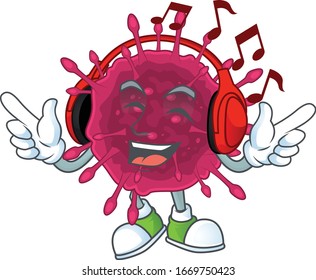 cartoon mascot design of COVID19 enjoying music