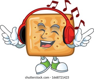 cartoon mascot design of crackers enjoying music