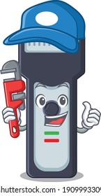 cartoon mascot design of electric shaver as a Plumber with tool. Vector illustration