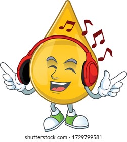 Cartoon mascot design gold hair serum enjoying music with headset
