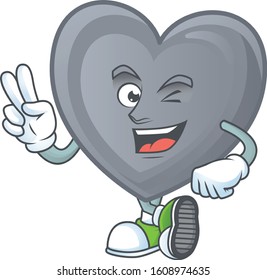 cartoon mascot design of grey love with two fingers