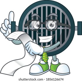 cartoon mascot design of grill holding a menu list. Vector illustration