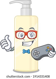 Cartoon Mascot design of hair mask gamer using controller. Vector illustration