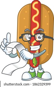cartoon mascot design of hotdog holding a menu list. Vector illustration