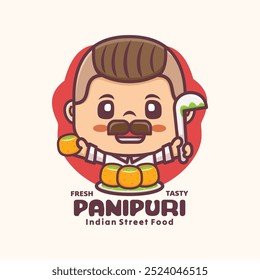 cartoon mascot design with indian food panipuri. design template logo, sticker, cartoon identity, icon, etc.
