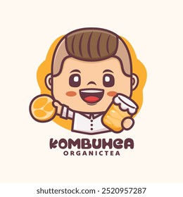 cartoon mascot design with kombucha. design template logo, sticker, cartoon identity, icon, etc.