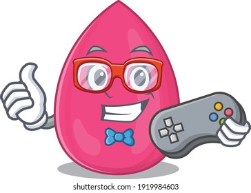 Cartoon Mascot design of makeup sponge gamer using controller. Vector illustration