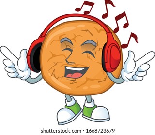 cartoon mascot design of molasses cookies enjoying music
