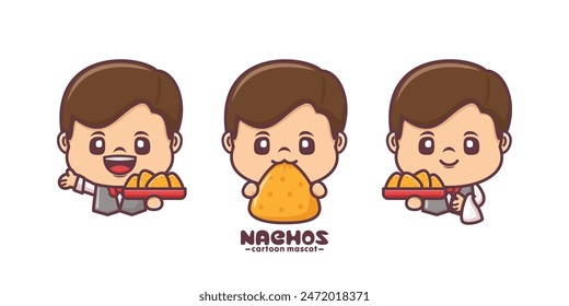 cartoon mascot design with nachos, vector cartoon illustration with different expressions and poses.
