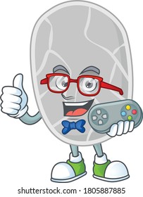 Cartoon mascot design of nitrospirae play a game with controller. Vector illustration