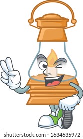 cartoon mascot design of oil lamp with two fingers