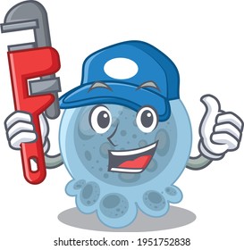 cartoon mascot design of pasteurella as a Plumber with tool. Vector illustration