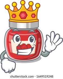 A cartoon mascot design of raspberry jam performed as a King on the stage