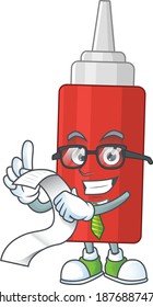 cartoon mascot design of sauce bottle holding a menu list. Vector illustration