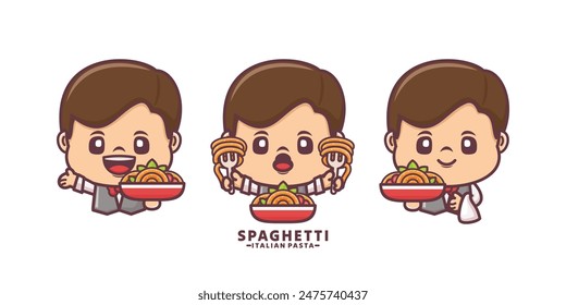 cartoon mascot design with spaghetti, vector cartoon illustration with different expressions and poses.