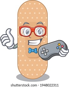 Cartoon Mascot design of standard bandage gamer using controller. Vector illustration
