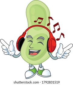 Cartoon mascot design staphylococcus pneumoniae enjoying music with headset. Vector illustration