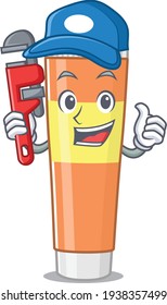 cartoon mascot design of toothpaste as a Plumber with tool. Vector illustration
