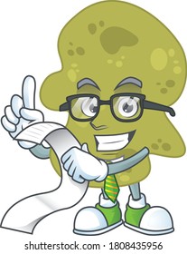 cartoon mascot design of verrucomicrobia holding a menu list. Vector illustration