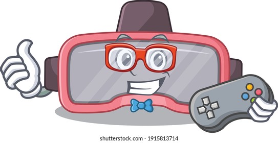 Cartoon Mascot design of VR glasses gamer using controller