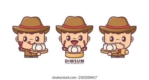 cartoon mascot with dim sum. set cartoon vector with different expressions, suitable for, logo brand, stickers, icons, etc.