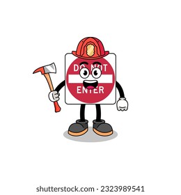 Cartoon mascot of do not enter road sign firefighter , character design