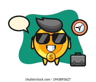 Cartoon mascot of dollar coin as a businessman