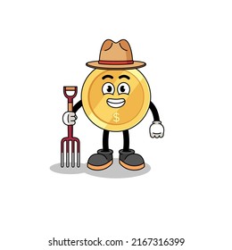 Cartoon mascot of dollar coin farmer , character design