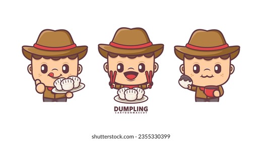 cartoon mascot with dumpling. set cartoon vector with different expressions, suitable for, logo brand, stickers, icons, etc.