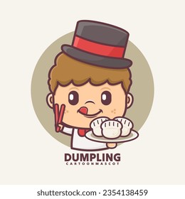 cartoon mascot with  dumpling. vector illustrations with outline style, suitable for, logo brand, stickers, icons, etc.
