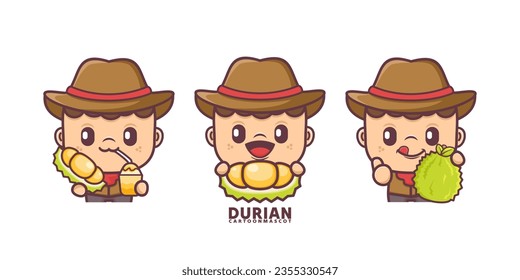 cartoon mascot with durian. set cartoon vector with different expressions, suitable for, logo brand, stickers, icons, etc.
