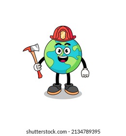 Cartoon mascot of earth firefighter , character design