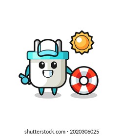 Cartoon mascot of electric plug as a beach guard