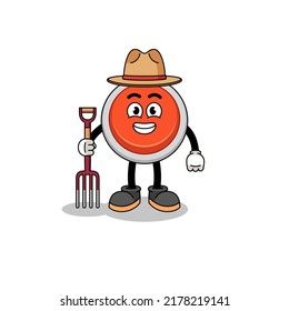Cartoon mascot of emergency button farmer , character design