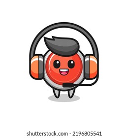 Mascota de caricatura botón de pánico de emergencia como servicio al cliente, diseño lindo