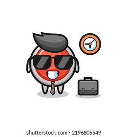 Mascota de caricatura botón de pánico de emergencia como hombre de negocios, diseño lindo